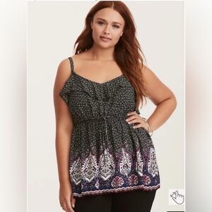 Torrid‎ Floral Paisley Print Challis Ruffle Babydoll Top Size 0 Large (12)